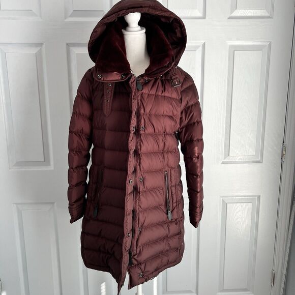 Burberry Brit XL Down Hooded Puffer Fur Collar  Nova Check Lining No Belt - Picture 1 of 16
